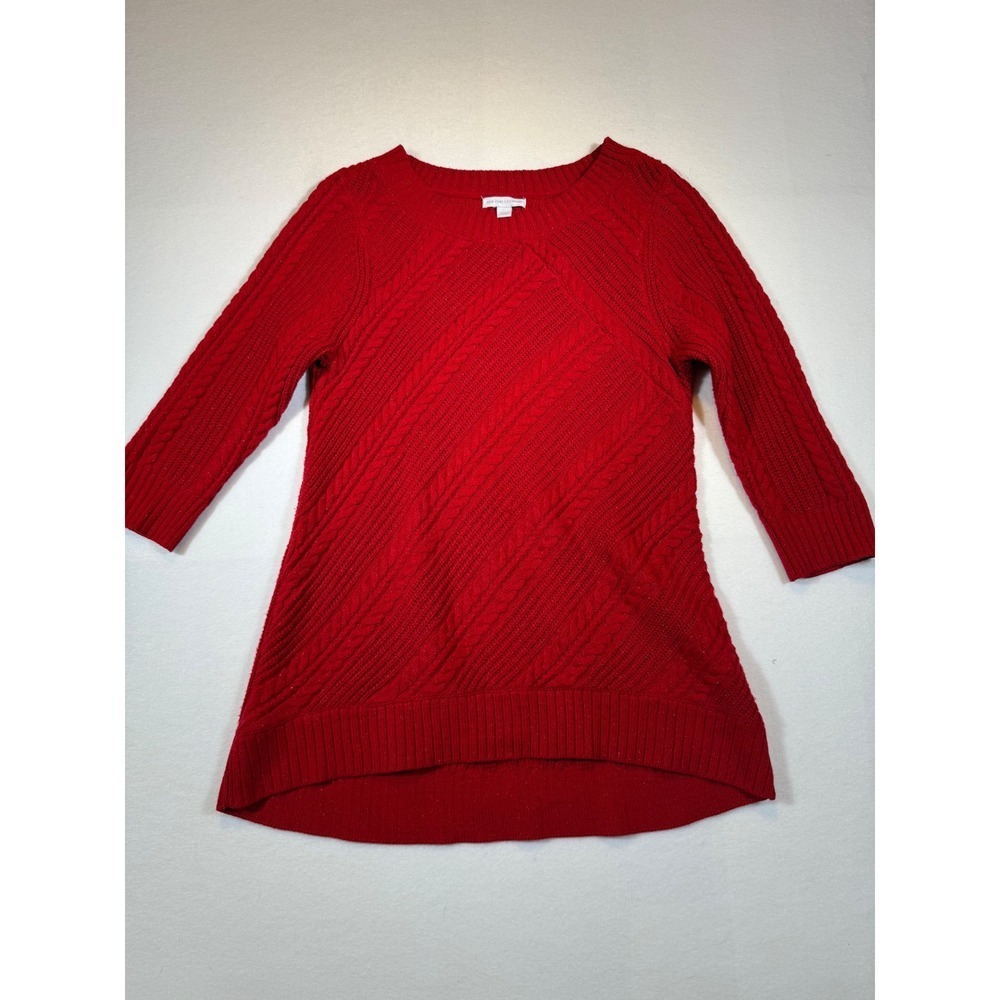 New York & Company Red Cable Knit Tunic Sweater Womens Long Sleeve